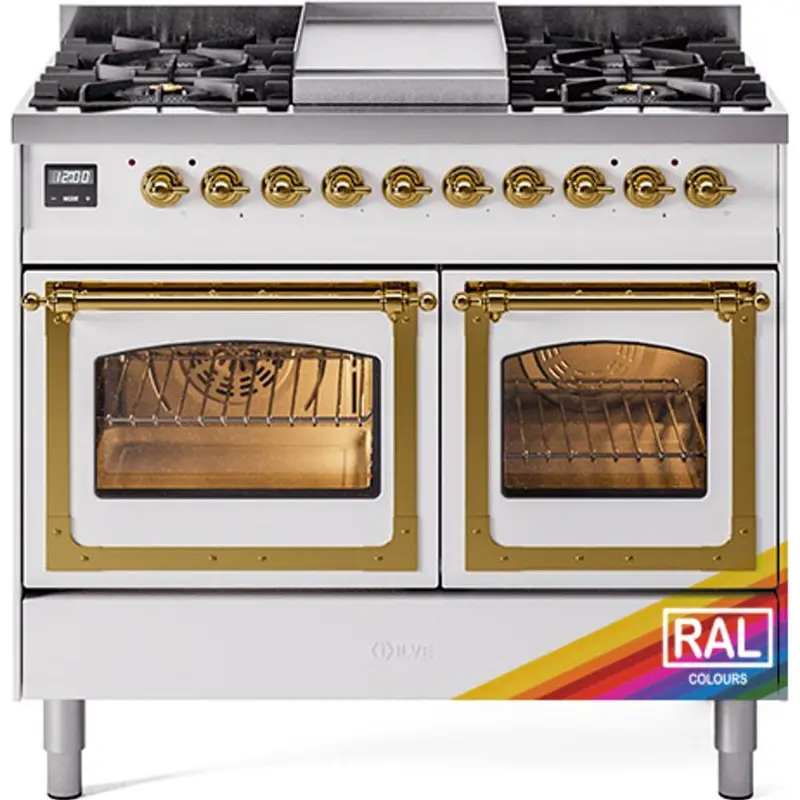 Ilve Und40Fnmpraglp 40" Dual Fuel Range – Freestanding, 6-Burner Gas Cooktop + Electric Oven With Griddle (Rose Gold) 1