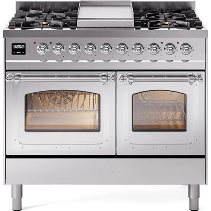 Ilve Und40Fnmpssclp 40" Dual Fuel Range – Freestanding, 6-Burner Gas Cooktop + Electric Oven With Griddle (Stainless Steel) 1