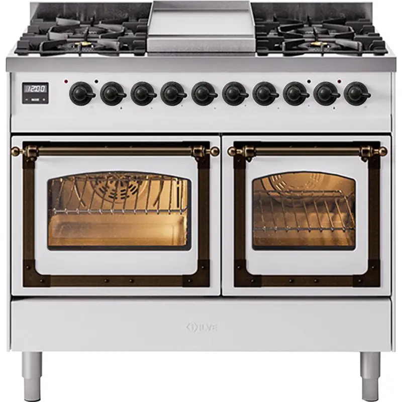 Ilve Und40Fnmpwhb – 40" Freestanding Dual-Fuel Range Featuring 6 Burners & Griddle With Brushed Metal Doors 1