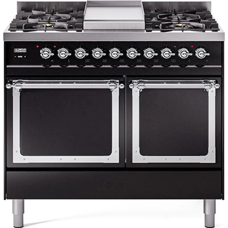 Ilve Und40Fqnmpbkc – 40" Freestanding Dual-Fuel Range: 6 Burners, Integrated Griddle & Solid-Panel Doors 1