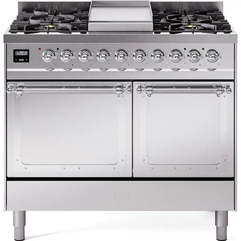 Ilve Und40Fqnmpssclp 40-Inch Freestanding Dual Fuel Range With Stainless Cabinet, Griddle, And Recessed Handles 1