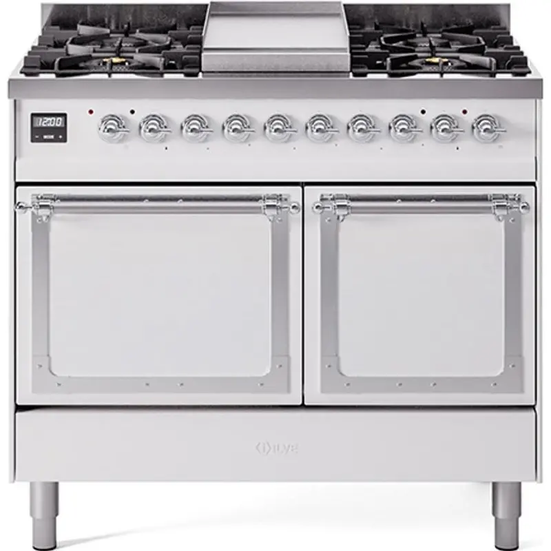 Ilve Und40Fqnmpwhclp 40-Inch Freestanding Dual Fuel Range Featuring Heavy-Duty Griddle And Sealed Burners 1