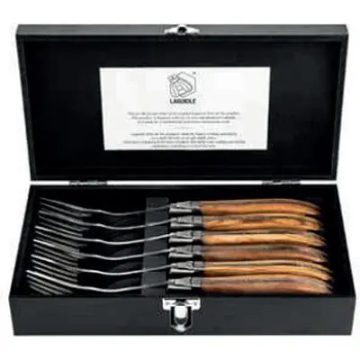 Laguiole 6-Piece Fork Set Featuring Olive Wood Handles 1