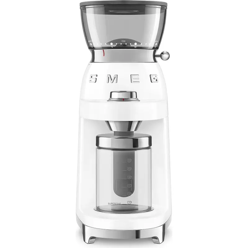 Smeg 50S-Style Coffee Grinder – Aesthetic Burr Grinder In White Finish (Model Cgf03Whus) 1