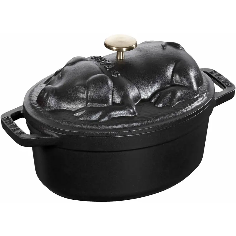 Staub 1-Liter Oval Cast Iron Cocotte With Pig-Shaped Lid 1