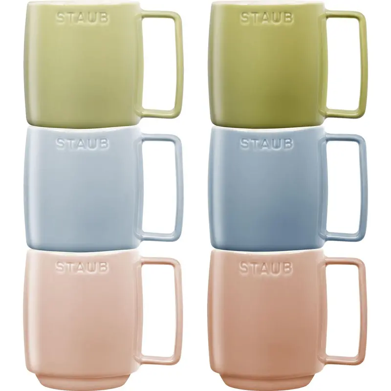 Staub Macaron Coffee Mug Set – 6-Piece, 350 Ml Ceramic Mugs With Ergonomic Handles 1